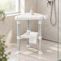 STILVORA Shower Stool with Storage Shelf & Adjustable Height in White