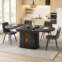 STILVORA Extendable Dining Table with Storage & Glass Doors in Black