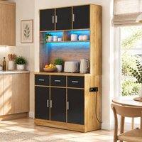 STILVORA Tall Storage Cabinet with LED, Drawers & USB Ports in Black