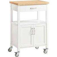 SoBuy Kitchen Trolley on Wheels - Drawer & Open Shelf - Compact Storage Unit in Natural White