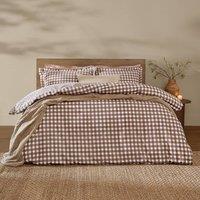Yard Barton Gingham Check 100% Cotton Reversible Duvet Cover Set in Brown | Size: Super King