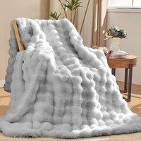 Sweet Dreams Alpine Bubble Faux Fur Throw Blankets in Silver | Size: 200 cm x 240 cm