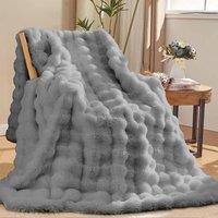 Sweet Dreams Alpine Bubble Faux Fur Throw Blankets in Charcoal | Size: 200 cm x 240 cm