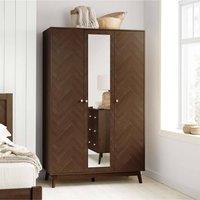 Birlea 3 Door Walnut Wardrobe With Mirror Herringford Chevron Parquet in Brown