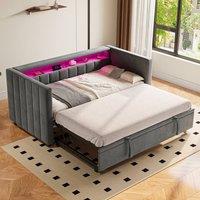 Matteo Multifunctional Sleeper Sofa with USB & LED - Velvet Sofa Bed in Dark Grey