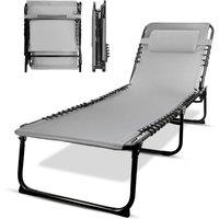 Keplin Foldable Recliner Sun Lounger, mOxford Fabric, Adjustable Back & Leg in Grey