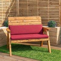 Samuel Alexander 2 Seater Wooden Garden Bench with Burgundy Cushions. Flat Packed