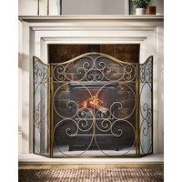 Dibor Vintage Style Antique Brass Folding Fireplace Guard Fire Screen Guard H60cm x W106cm in Copper