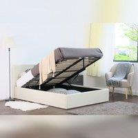 Comfy Living Ltd Linen Fabric Gas Lift Ottoman Bed in Cream | Size: King