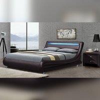 Comfy Living Ltd Italian Style Faux Leather Bedframe With LED Strip in Brown | Size: King