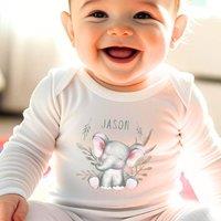 Aye Do Gifts Personalised Happy Elephant Babygrow in White | Size: Newborn