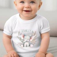 Aye Do Gifts Personalised Happy Elephant Baby Vest in White | Size: Newborn