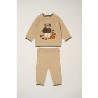 Rock a Bye Baby Boy's True Knit Jacquard Bear Jumper & Trousers Set in Ecru | Size: 9-12 m