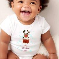 Aye Do Gifts Personalised 1st Christmas Rudolph Baby Vest, Newborn Xmas Gift in White | Size: 6-12 m
