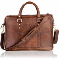 Woodland Leathers Men's Leather Laptop Briefcase Satchel Bag in Brown