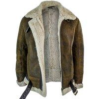 TruClothing Men's Vintage Sherling Sheepskin Pilot Jacket With Cream Fur in Brown | Size: Medium