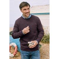 WoolOvers Men's Cashmere & Merino Cable Crew Neck Jumper in Plum | Size: Medium