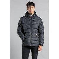 Tokyo Laundry Men's Padded Hooded Jacket with Microfleece Lining in Grey | Size: Large