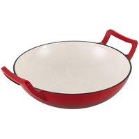 Garden Sanctuary Enamelled Cast Iron Stir-Fry Pan Wok in Red