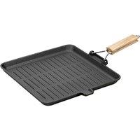 Garden Sanctuary Cast Iron Frying Pan Skillet with Foldable Wooden Handle in Black