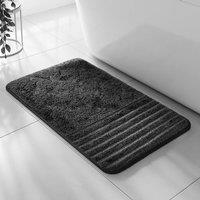 Velosso Linear Bath/ Pedestal Mat Cashmere Feel Bathmats in Black | Size: Large