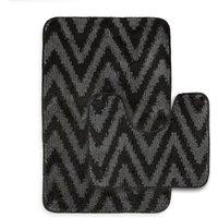 Velosso 2 Piece Chevron Stripe Bath & Pedestal Mat Set Bathmats in Charcoal | Size: Large