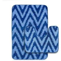 Velosso 2 Piece Chevron Stripe Bath & Pedestal Mat Set Bathmats in Blue | Size: Large