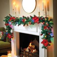 Coopers of Stortford 2.7m Poinsettia & Bauble Garland with 40 Multi-Coloured LEDs