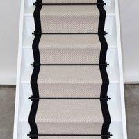 RainbowHome Herringbone Savoy Wool Stair Runner With 100% Black Cotton Border in Beige | Size: 20 cm x 12 cm