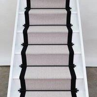RainbowHome Herringbone Chelsea Wool Stair Runner With 100% Black Cotton Border in Cream | Size: 20 cm x 12 cm