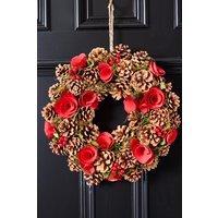 Dibor Red Berries & Roses Festive Xmas Front Door Wreath Christmas Wreath 35cm
