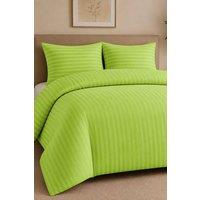Pamposh Satin Stripes Duvet Cover Set Reversible Bedding Sets in Lime | Size: Single