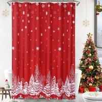 London Boutique Festive Christmas Shower Curtain 72"x72" Waterproof Bathroom Curtain in Red