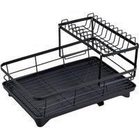 FORGEVIO 2-Tier Kitchen Sink Dish Drainer Rack in Black | Size: 0.6m2