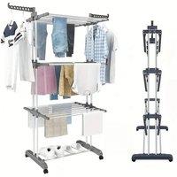 FORGEVIO 4 Tier Foldable Clothes Airer Rack Indoor in Silver | Size: 0.6m2