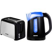 Geepas 2 Slice Bread Toaster & 1.7L Illuminating Electric Kettle in Black