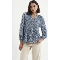Finery London Women's Martha Shirred Blouse in Mid Blue | Size: 22