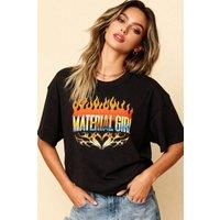 Material Girl Women's Flames Oversized Tee in Black | Size: XS