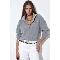 Viorna Women's Women's Cropped Ribbed Zip Cardigan in Grey | Size: Large