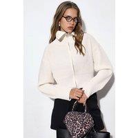 Viorna Women's Women's Cropped Ribbed Zip Cardigan in Cream | Size: Medium