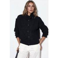 Viorna Women's Ribbed Half-Turtleneck Button Cardigan in Black | Size: Large