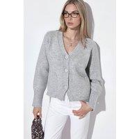 Viorna Women's Ribbed V-neck Button Cardigan in Grey | Size: Small