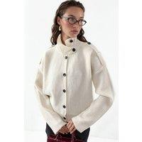Viorna Women's Ribbed Half-Turtleneck Button Cardigan in Cream | Size: XL