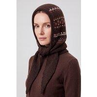 Vellin Women's Nordic Pattern Knitted Balaclava Hood Scarf in Dark Brown