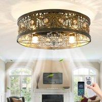 NIVOR 50cm Caged Vintage Victorian Rustic Crystal Ceiling Fans with Lights in Bronze
