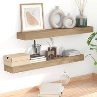 Berkfield Home Wall Shelves 2 pcs 90x15x6 cm Solid Wood Teak in Brown | Size: 90 x 15 x 6 cm