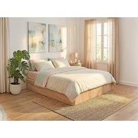 Vente-unique Ottoman Storage Bed Base - 160 X 200 Cm - With Solid Wood - Light in Light Oak | Size: Double