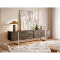 Vente-unique TV Unit With 2 Doors - Dark Natural & Gold - ZIRELDA in Walnut