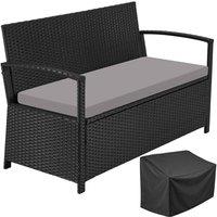 tectake Rattan Garden Bench Vecchia in Black | Size: 2 Seater