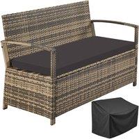 tectake Rattan Garden Bench Vecchia in Natural | Size: 2 Seater